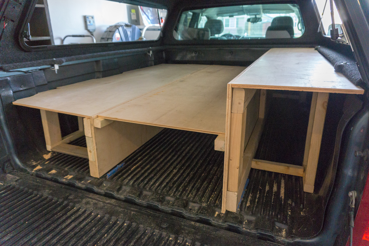 Adjustable Sleeping platform in camper shell